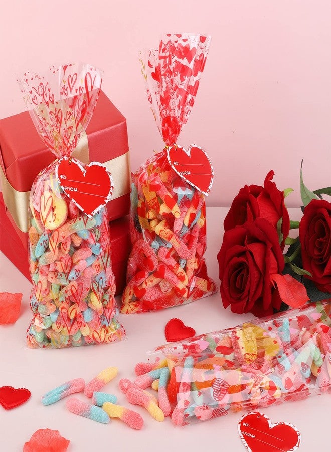 Aodaer 200 Pieces Valentine Cellophane Bags Plastic Valentines Party Treat Bags Clear Candy Gift Bags with 200 Twist Ties 50 Gift Tags, Assorted Style for Valentines Party Favors, 5 x 11 Inch - Image 5